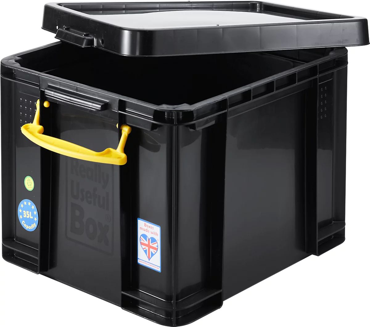 Caja de almacenaje Really Useful Boxes, 35 l, negro, asas amarillas