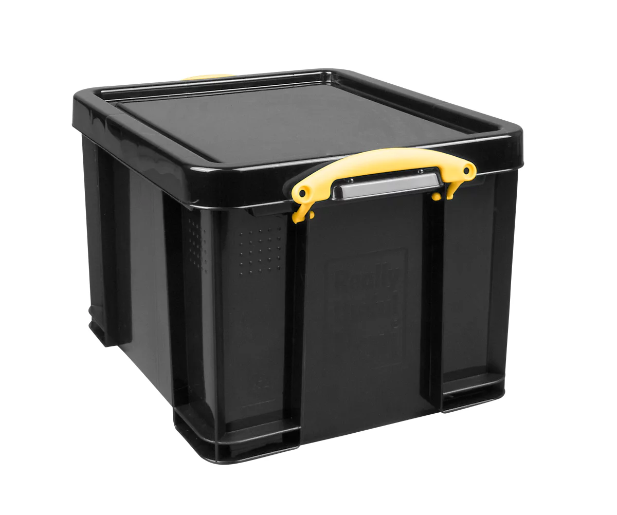 Caja de almacenaje Really Useful Boxes, 64 l, negro, asas amarillas
