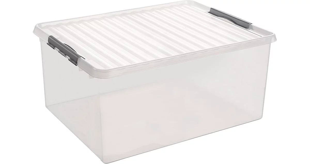 Caja de almacenaje Sunware Q-LINE, clips de cierre, transparente, apilable, 120 l, L 800 x A 500 x A 380 mm, gris