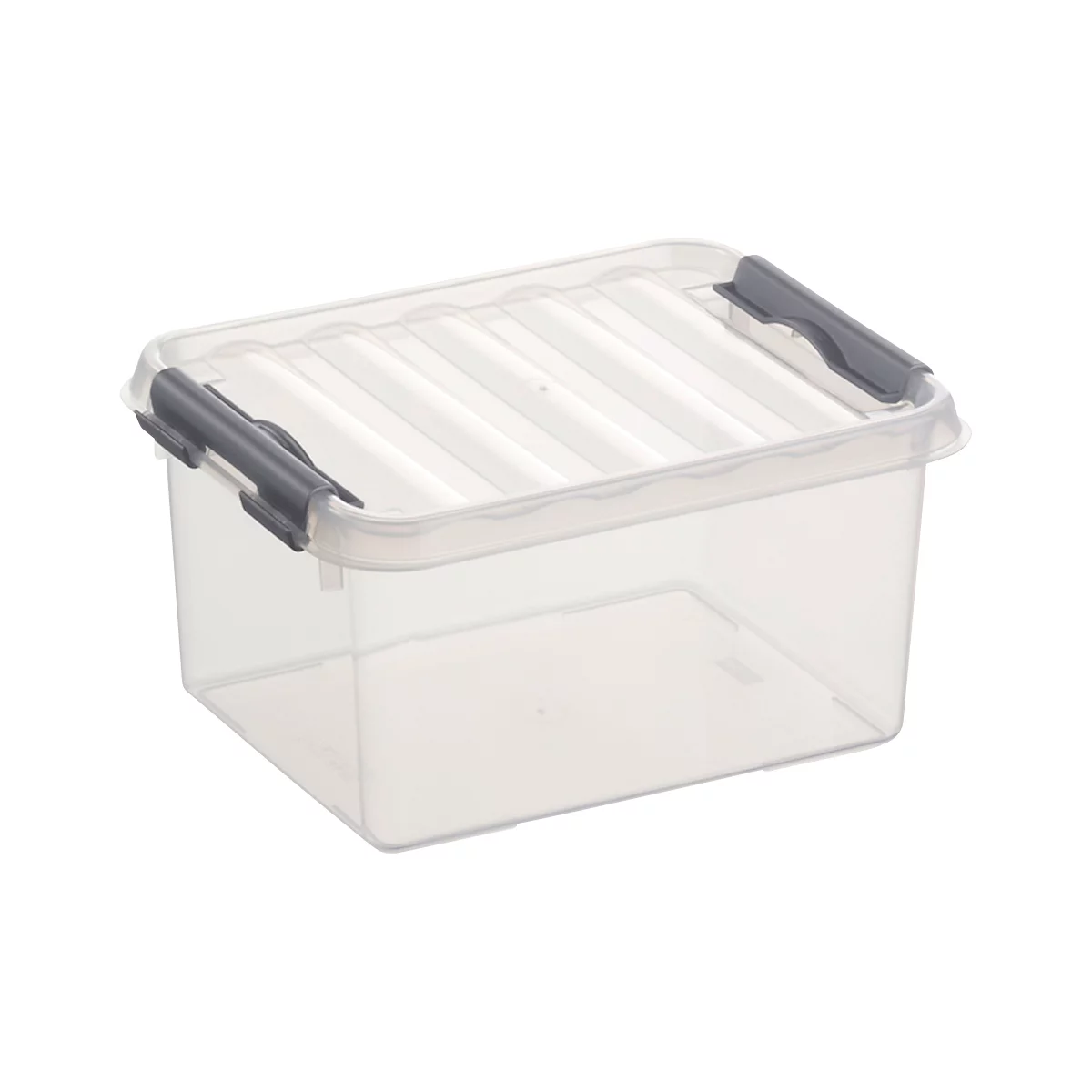 Caja de almacenaje Sunware Q-LINE, clips de cierre, transparente, apilable, 2 l, L 200 x A 150 x A 100 mm, gris