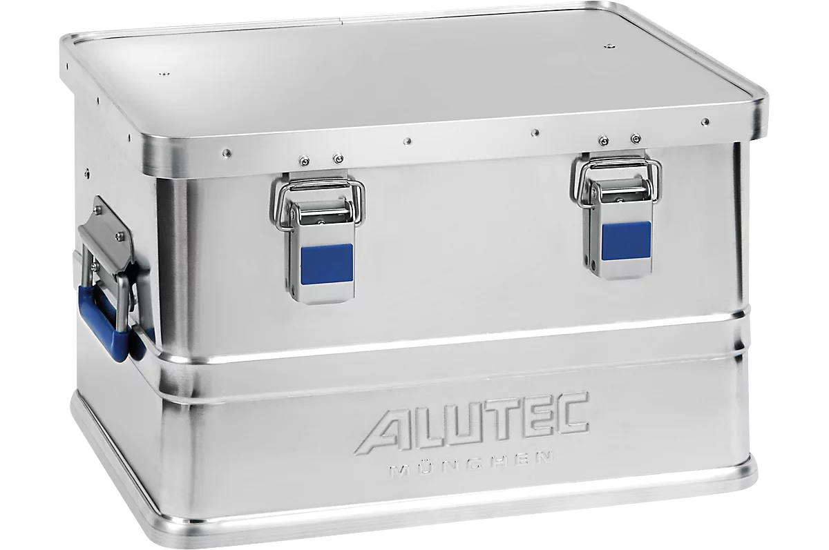 Caja de aluminio Alutec Basic, grosor del material 0,8 mm, apilable, con tapa de 1,5 mm, volumen 30 l