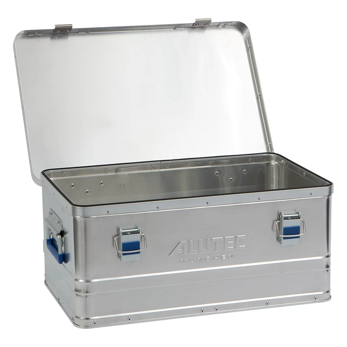 Caja de aluminio Alutec Basic, grosor del material 0,8 mm, apilable, con tapa de 1,5 mm, volumen 40 l