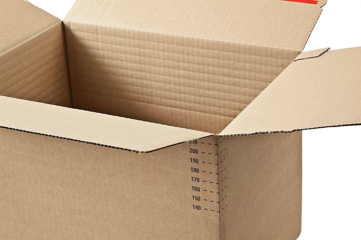 Caja de cartón de plegado rápido DIN A4, doble fondo, cierre autoadhesivo, marrón, 10 unidades