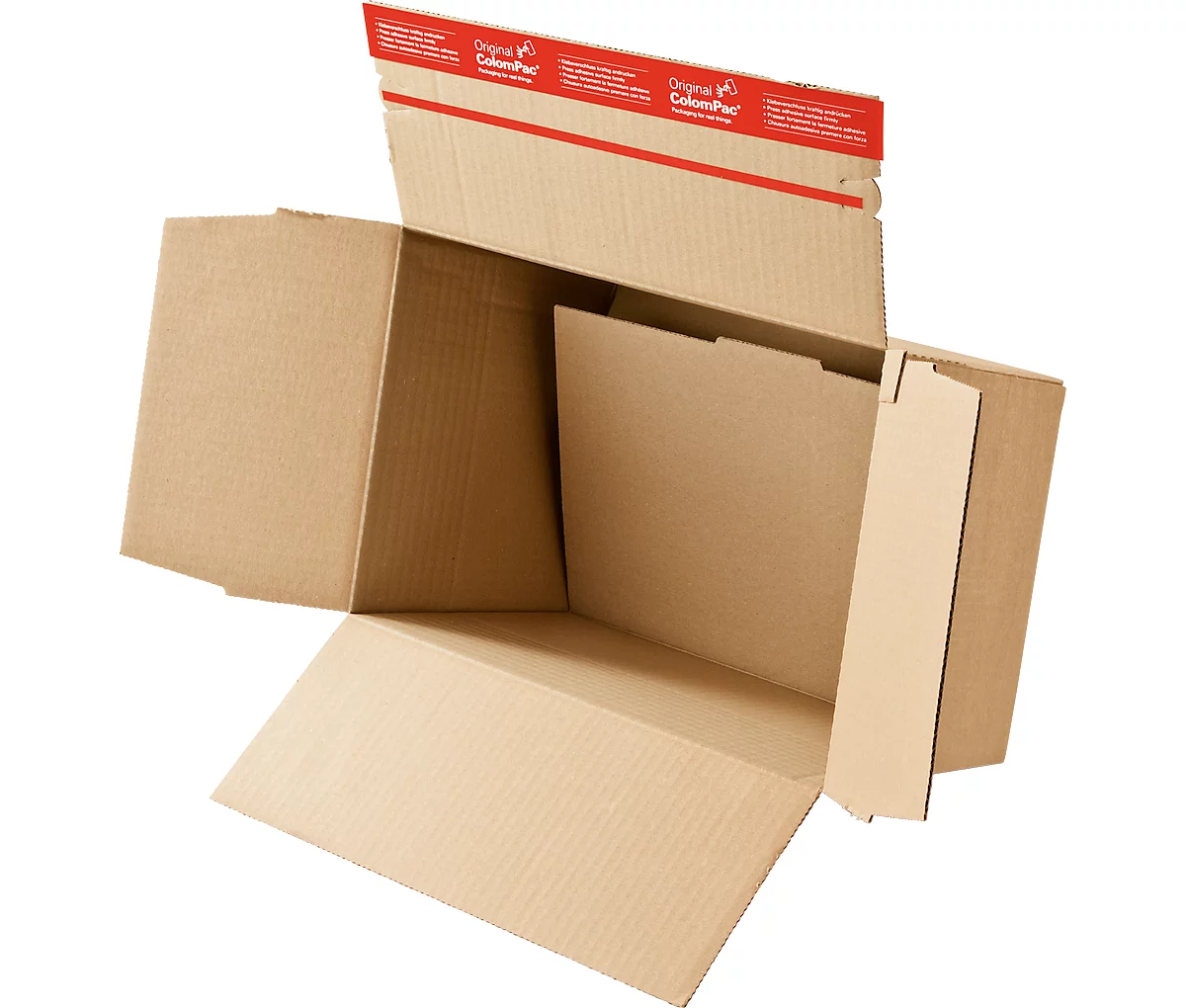 Caja de cartón de plegado rápido DIN A5, doble fondo, cierre autoadhesivo, marrón, 10 unidades