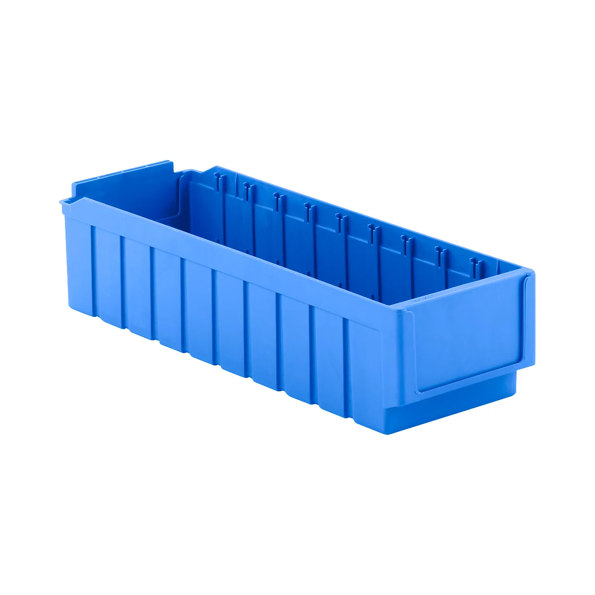 Caja de estantería SSI Schäfer RK 521, para estantería de 500 mm de profundidad, divisible en 10 compartimentos, portaetiquetas, cerrada, L 508 x A 162 x A 115 mm, PS, azul