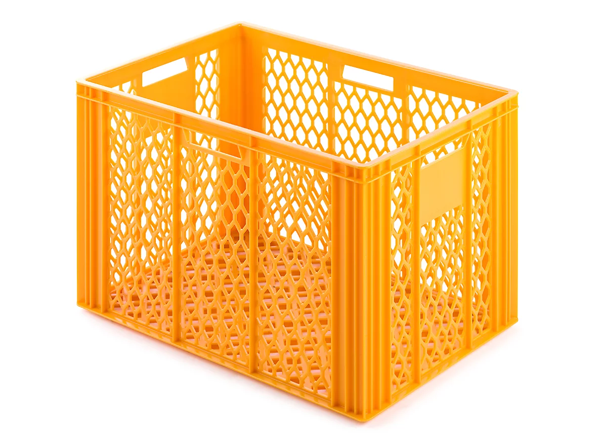 Caja de panadería Euro Box, apta para alimentos, capacidad 75 litros, versión calada, amarillo-naranja