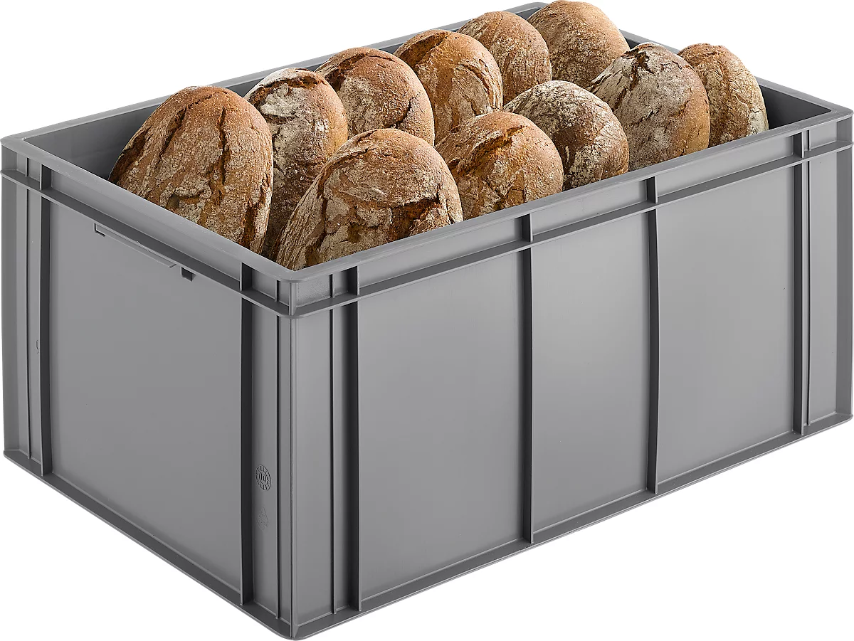 Caja de panadería Ringoplast Euro Box, 56,8 l, apta para alimentos, versión cerrada, sin tapa, L 600 x A 400 x A 273 mm, plástico, gris