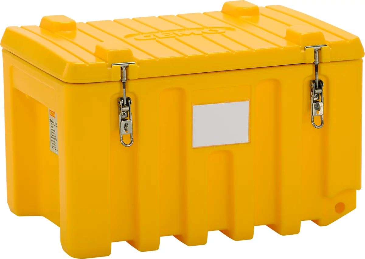 Caja de transporte y plataforma CEMO CEMbox 150, polietileno, 150 l, L 800 x W 600 x H 530 mm, apilable, amarillo