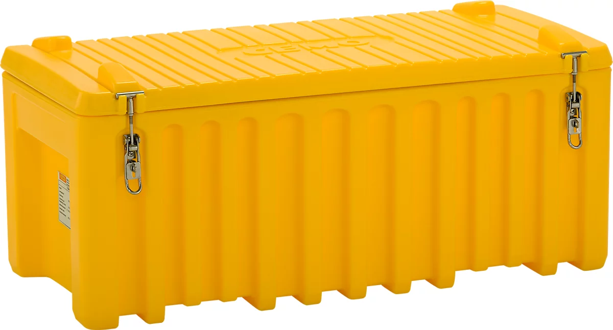 Caja de transporte y plataforma CEMO CEMbox 250, polietileno, 250 l, L 1200 x W 600 x H 540 mm, apilable, amarillo