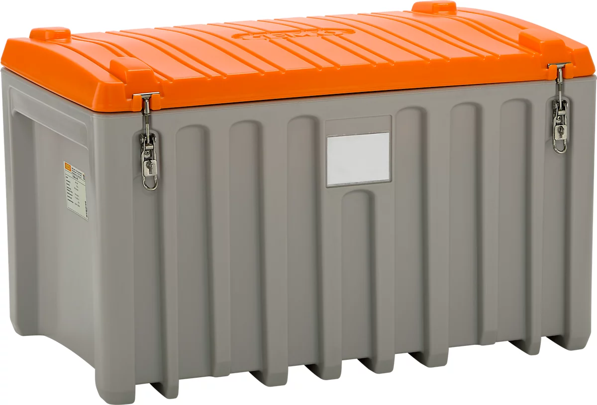 Caja de transporte y plataforma CEMO CEMbox 400, polietileno, 400 l, L 1200 x A 790 x H 750 mm, apilable, gris/naranja