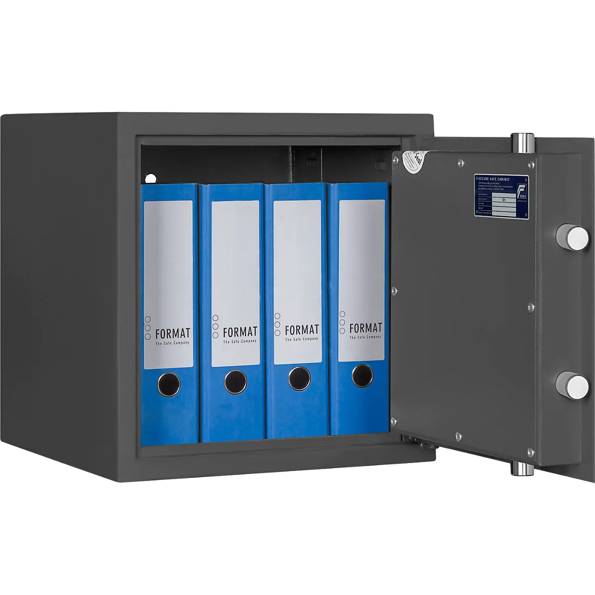 Caja fuerte MT 2, nivel de seguridad S 1 según EN 14450, 46 archivos de l/4, cerradura de doble paletón con 2 llaves, 1 estante, A 405 x P 385 x H 405 mm, gris grafito
