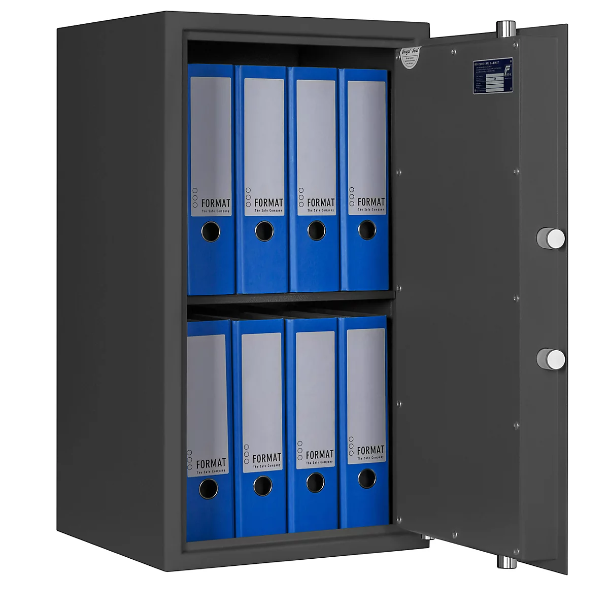 Caja fuerte MT 4, nivel de seguridad S 1 según EN 14450, 85 archivos de l/8, cerradura de doble paletón con 2 llaves, 1 estante, A 405 x P 385 x H 740 mm, gris grafito