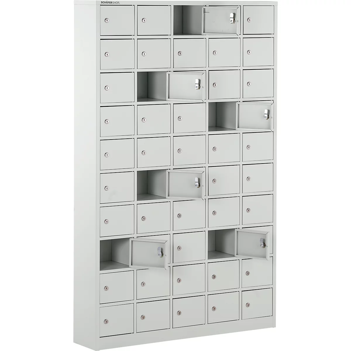 Caja fuerte Schäfer Shop Select, 50 compartimentos, puertas con cerraduras de cilindro incl. llaves y llave maestra, ancho 980 x fondo 200 x alto 1530 mm, chapa de acero, gris claro RAL 7035