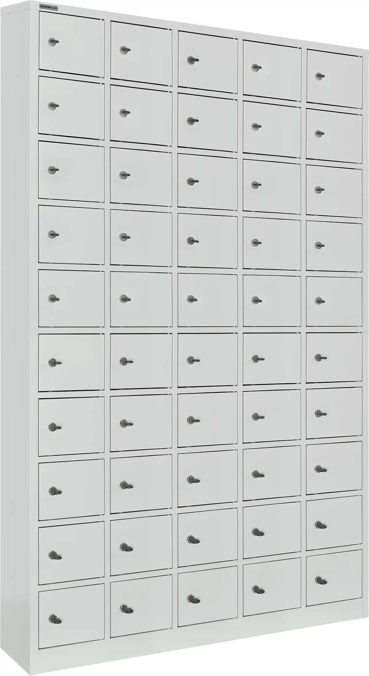 Caja fuerte Schäfer Shop Select, 50 compartimentos, puertas con cerraduras de cilindro incl. llaves y llave maestra, ancho 980 x fondo 200 x alto 1530 mm, chapa de acero, gris claro RAL 7035