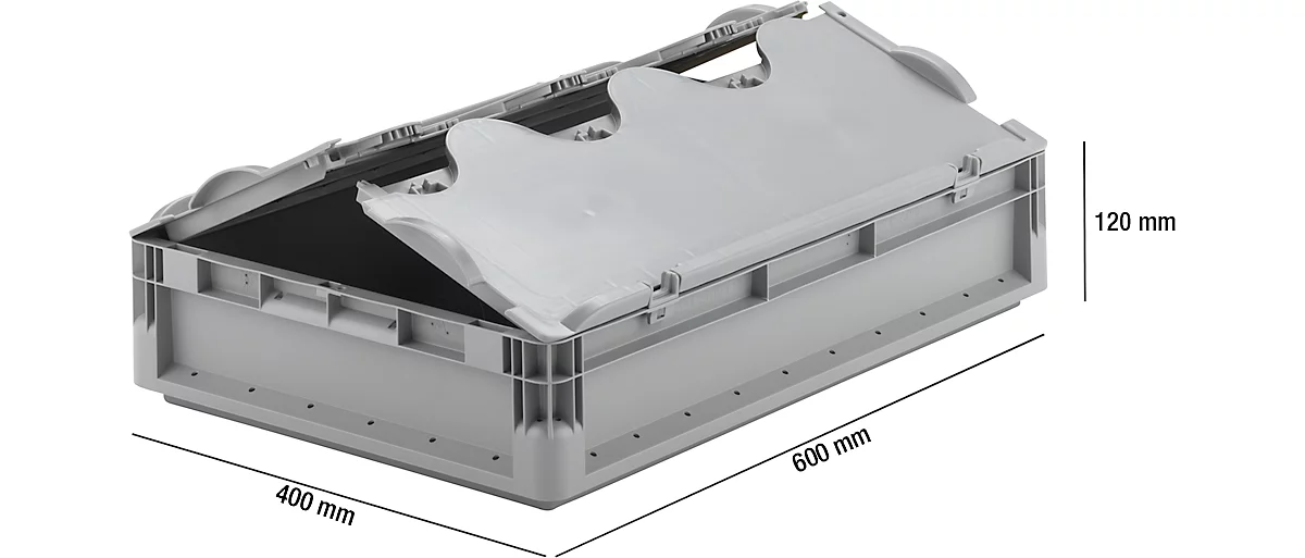 Caja ligera norma europea ELB 6120, de PP, capacidad 23,3 l, con tapa, gris