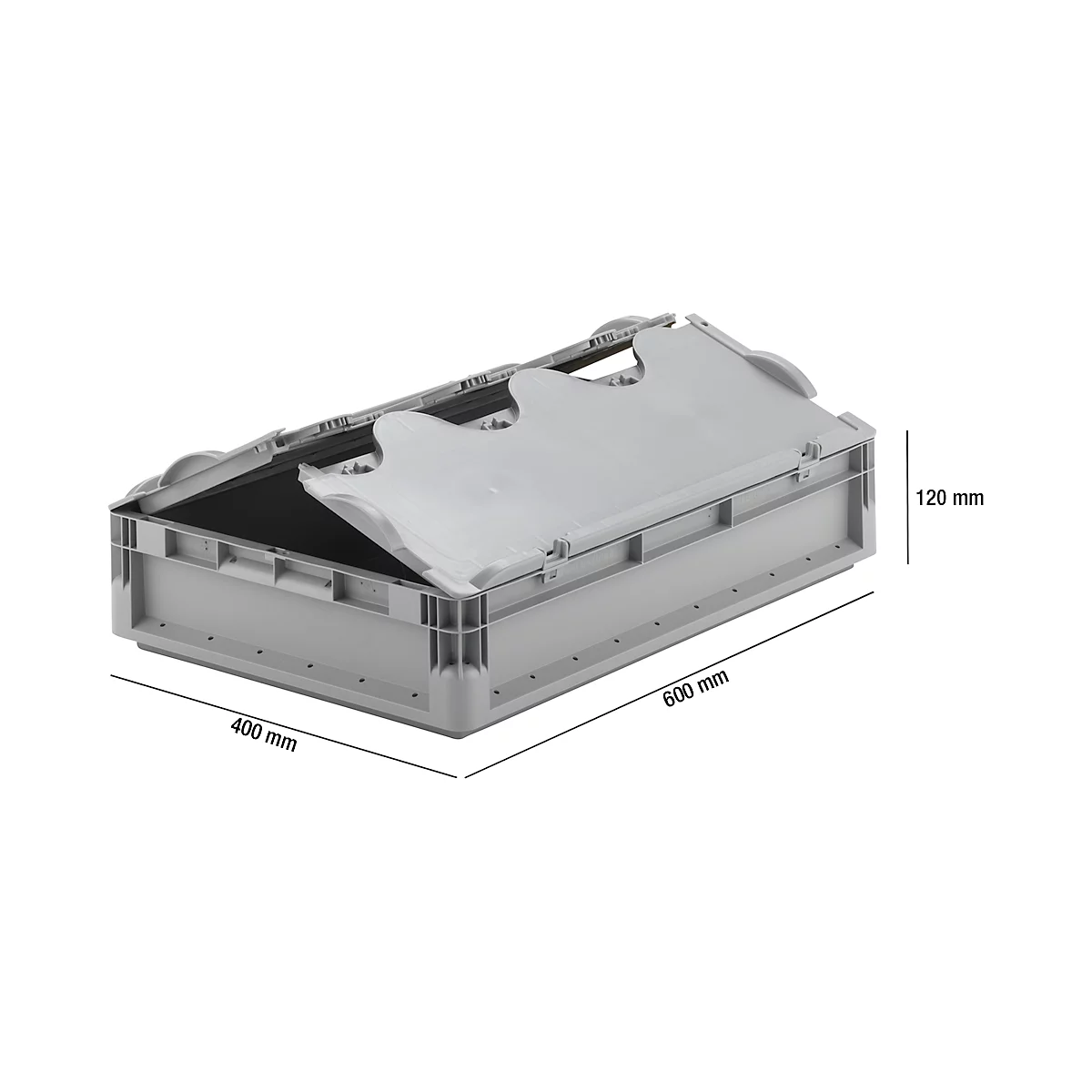 Caja ligera norma europea ELB 6120, de PP, capacidad 23,3 l, con tapa, gris