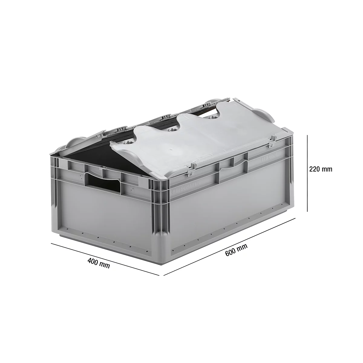 Caja ligera norma europea ELB 6220, de PP, capacidad 43,7 l, con tapa, gris