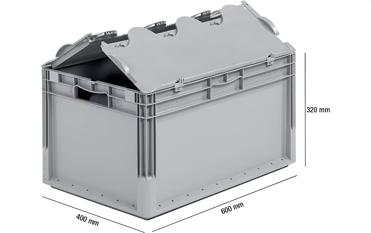 Caja ligera norma europea ELB 6320, de PP, capacidad 64 l, con tapa, gris