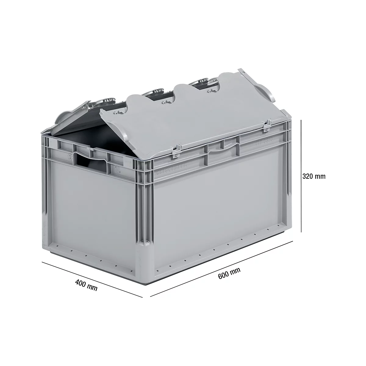 Caja ligera norma europea ELB 6320, de PP, capacidad 64 l, con tapa, gris