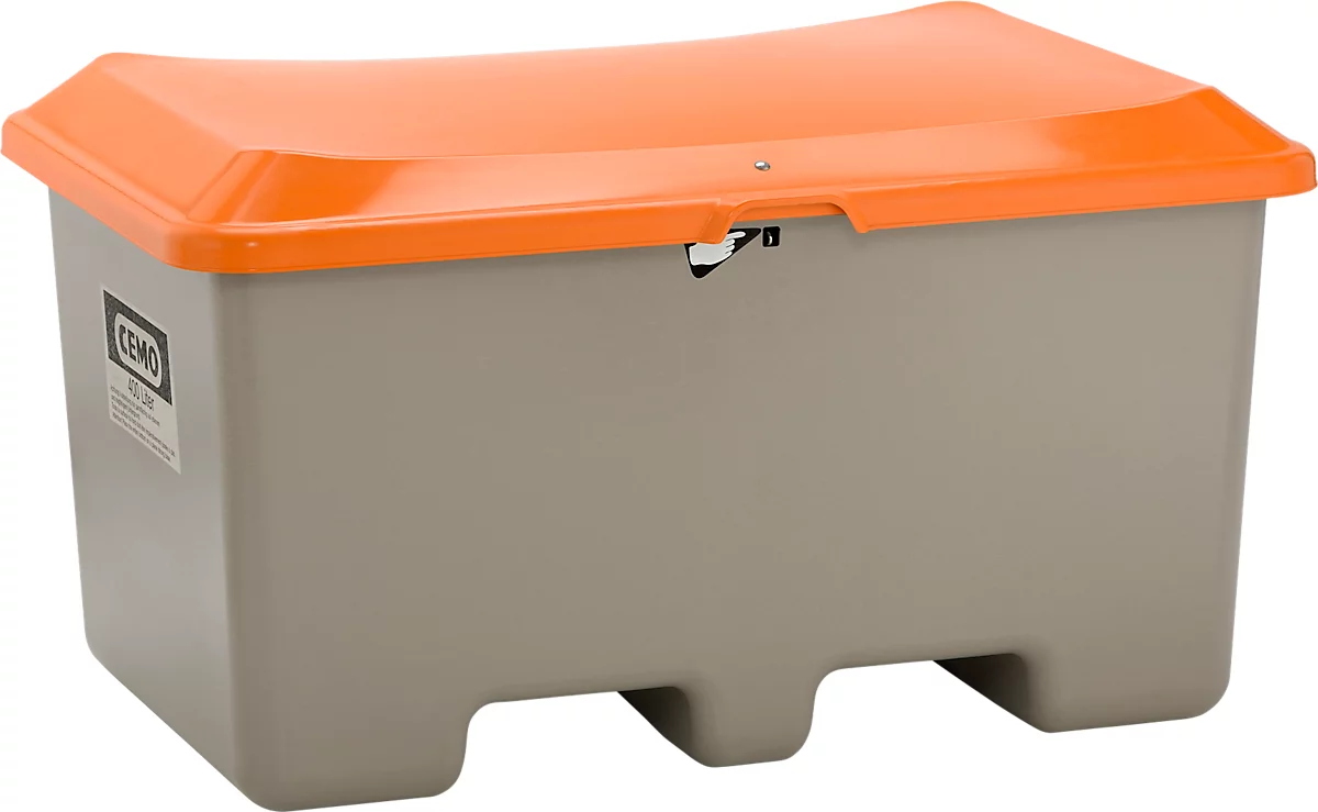 Caja multiuso CEMO, plástico reforzado con fibra de vidrio (PRFV), 200 l, L 890 x A 600 x H 690 mm, tapa con puntales de gas, gris/naranja
