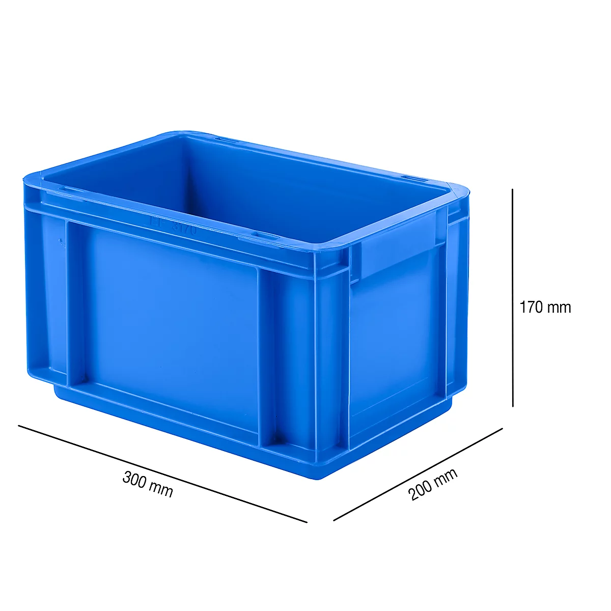 Caja norma europea serie EF 3170, de PP, capacidad 6,5 l, paredes cerradas, asa integrada, azul