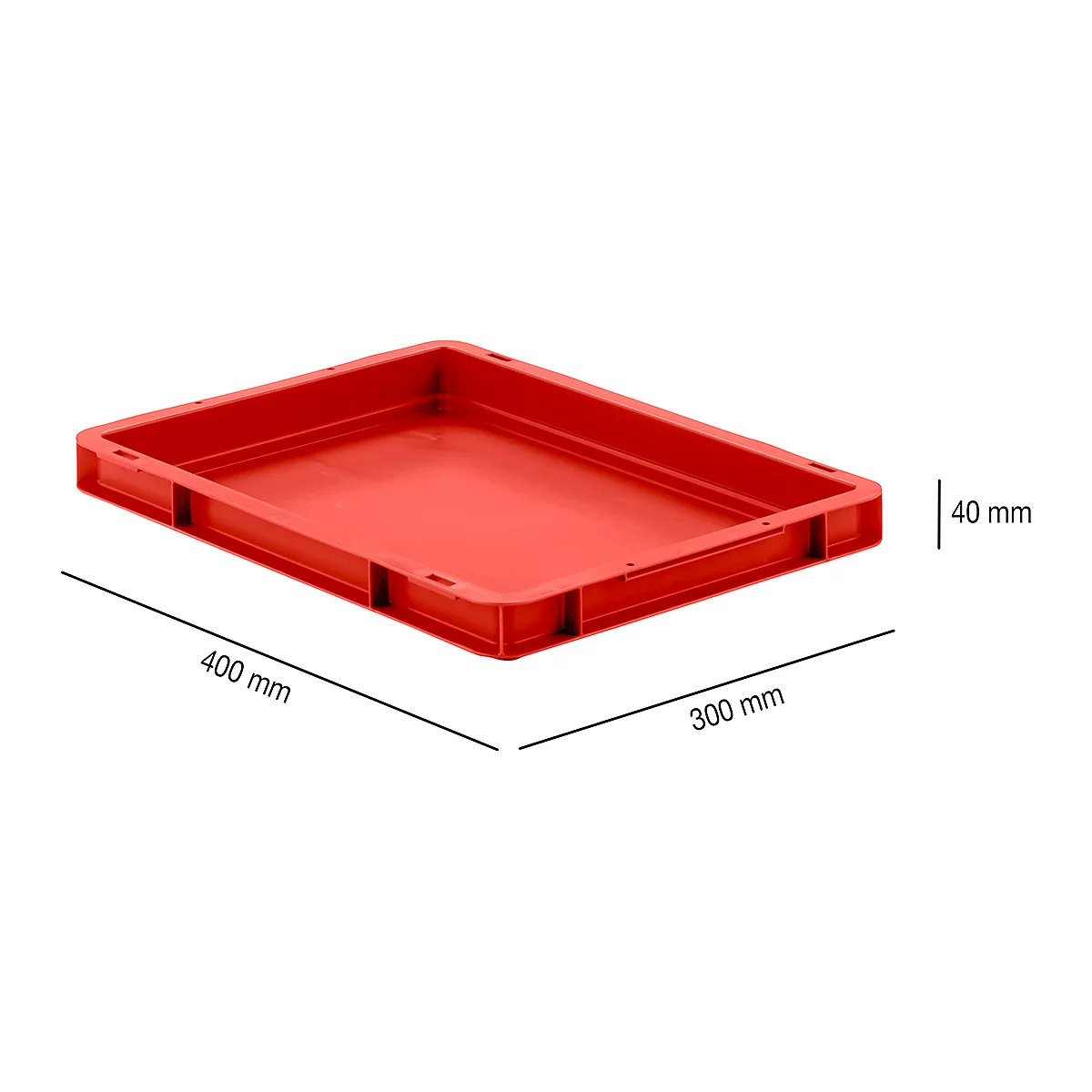 Caja norma europea serie EF 4040, de PP, capacidad 3,6 l, paredes cerradas, asa integrada, rojo