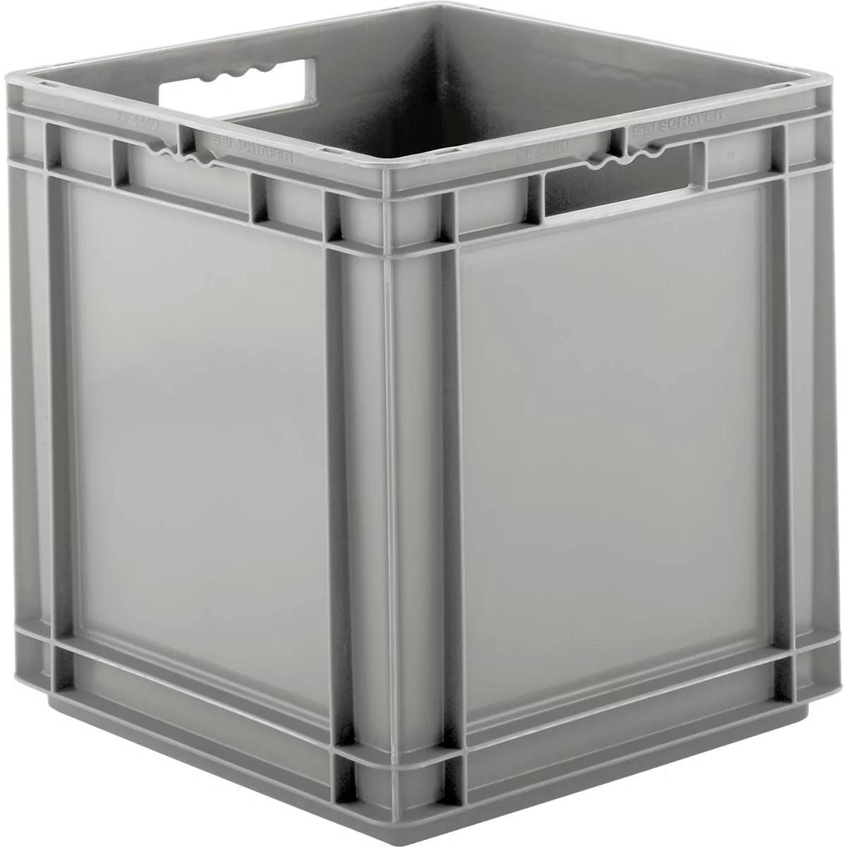 Caja norma europea serie EF 4440, de PP, capacidad 53,9 l, paredes cerradas, asidero, gris