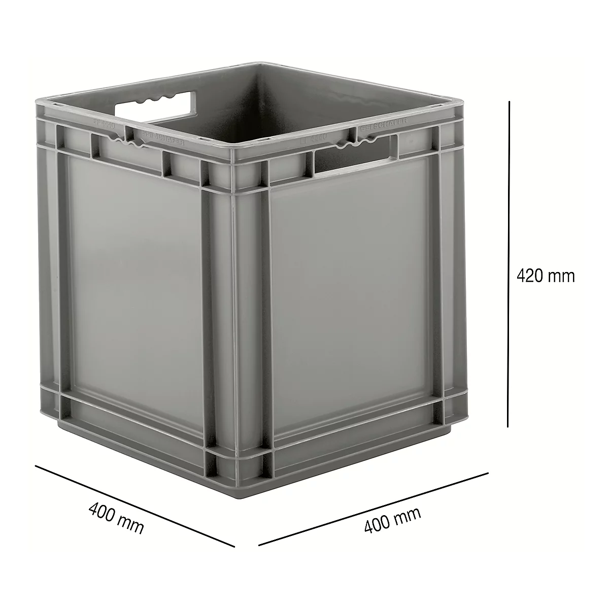 Caja norma europea serie EF 4440, de PP, capacidad 53,9 l, paredes cerradas, asidero, gris