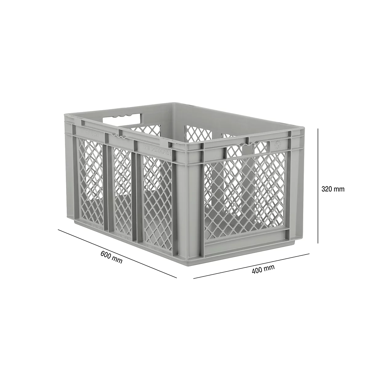 Caja norma europea serie EF 6321, de PP, capacidad 63,7 l, paredes caladas, gris, asidero