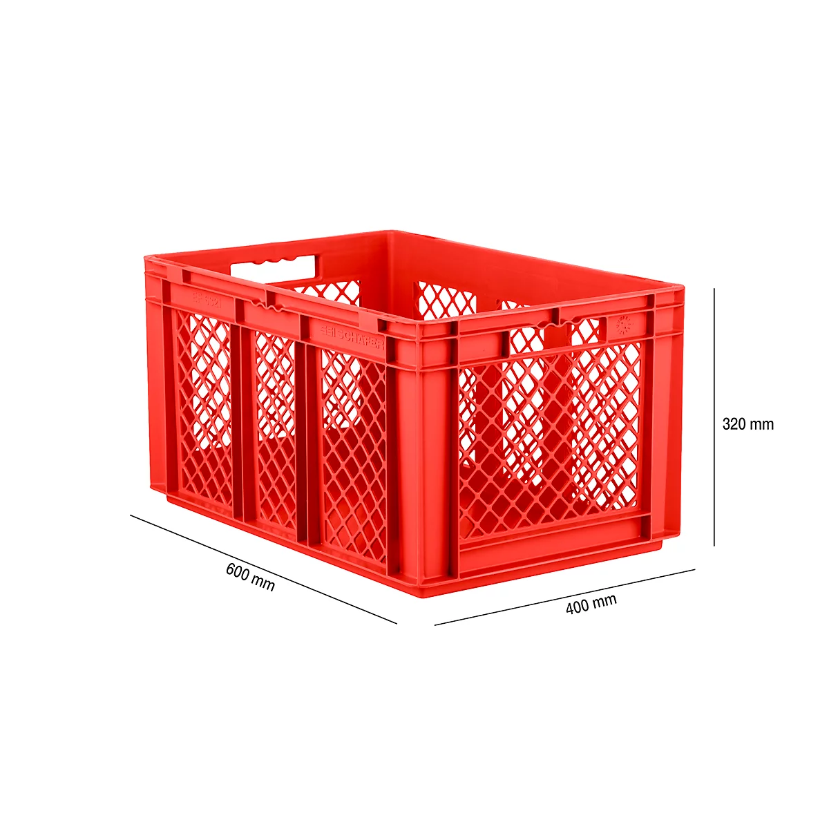 Caja norma europea serie EF 6321, de PP, capacidad 63,7 l, paredes caladas, rojo, asidero