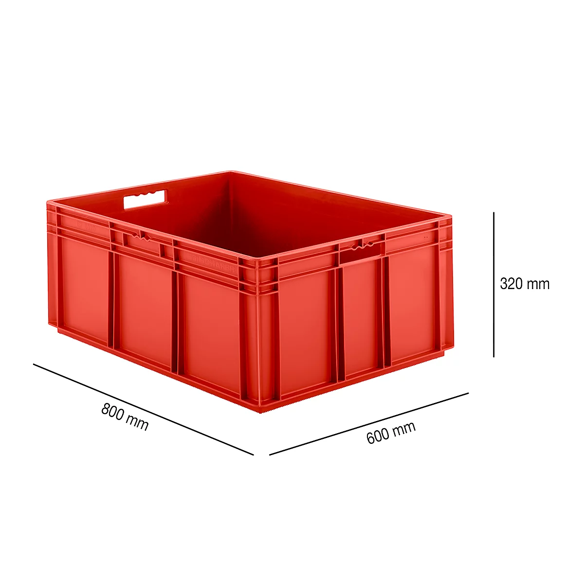 Caja norma europea serie EF 8320, de PP, capacidad 122 l, paredes cerradas, rojo, asidero