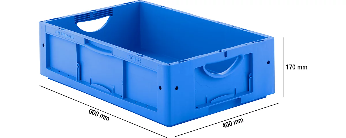 Caja norma europea serie LTB 6170, de PP, capacidad 30,7 l, sin tapa, azul