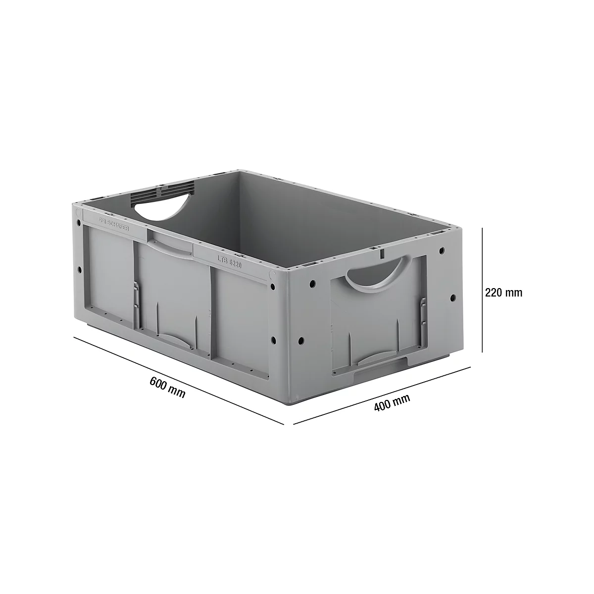 Caja norma europea serie LTB 6220, de PP, capacidad 41 l, sin tapa, gris