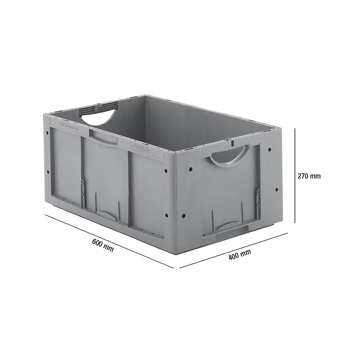 Caja norma europea serie LTB 6270, de PP, capacidad 51,4 l, sin tapa, gris