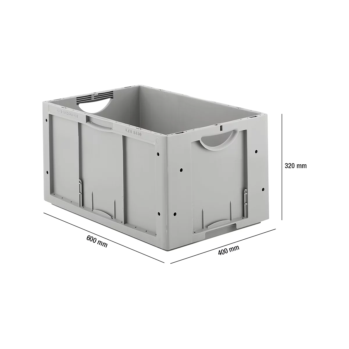 Caja norma europea serie LTB 6320, de PP, capacidad 61,7 l, sin tapa, gris