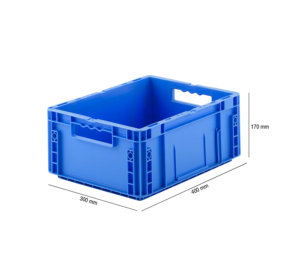 Caja norma europea serie MF 4170, de PP, capacidad 14,6 l, asidero, azul