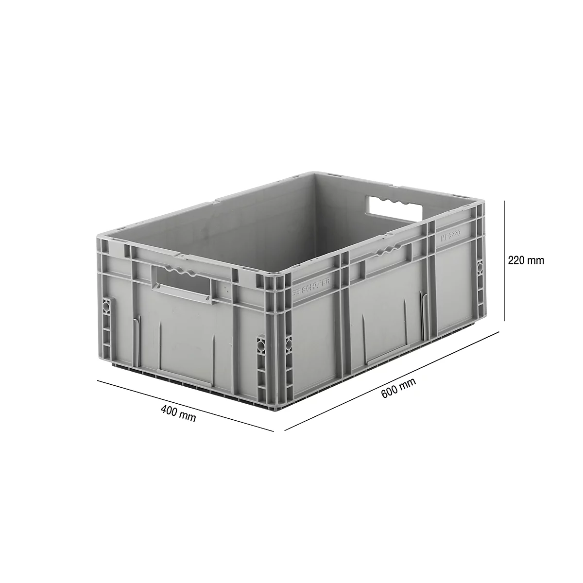 Caja norma europea serie MF 6220, de PP, capacidad 41,6 l, asidero, gris