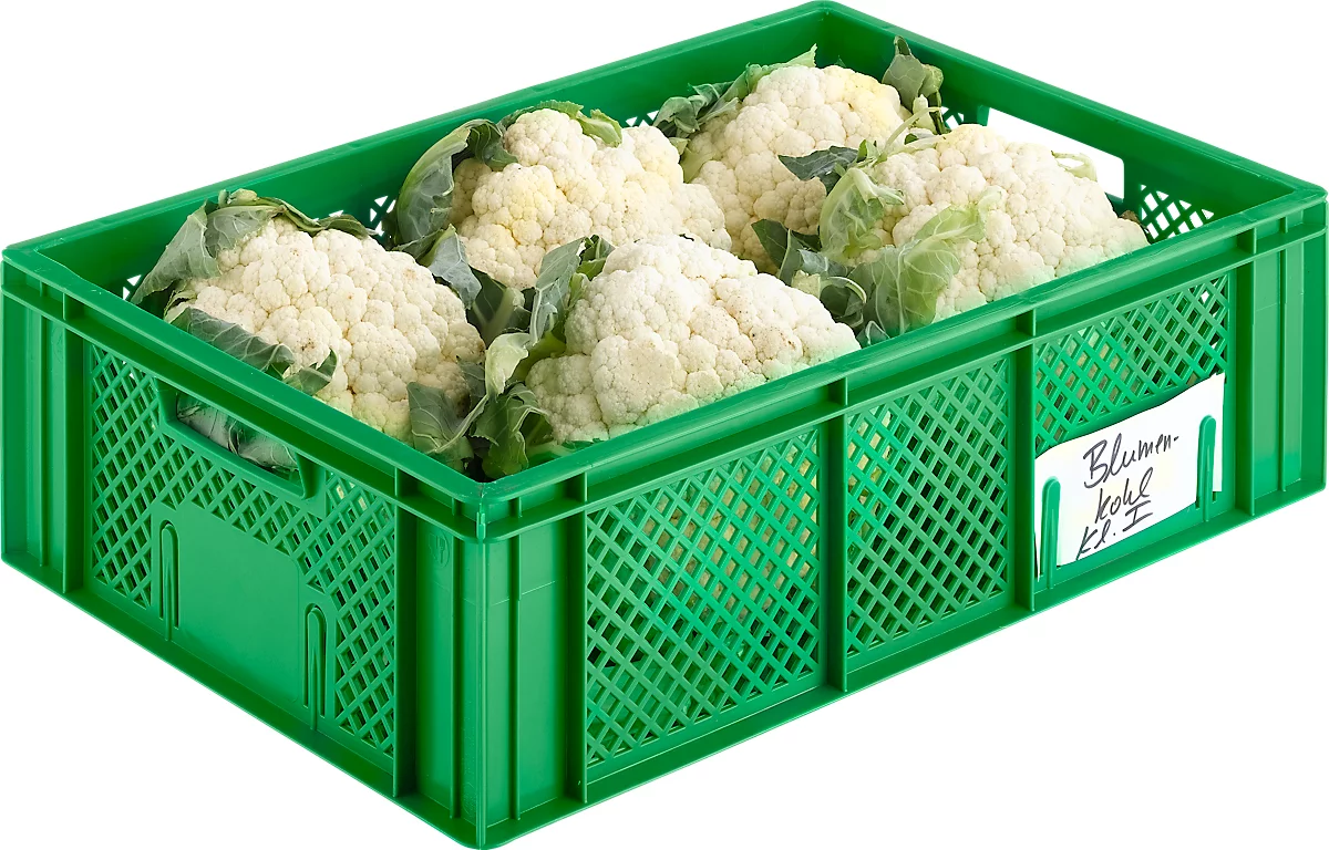 Caja para fruta y verdura norma europea, de calidad alimentaria, capacidad 33,9 l, versión calada, verde