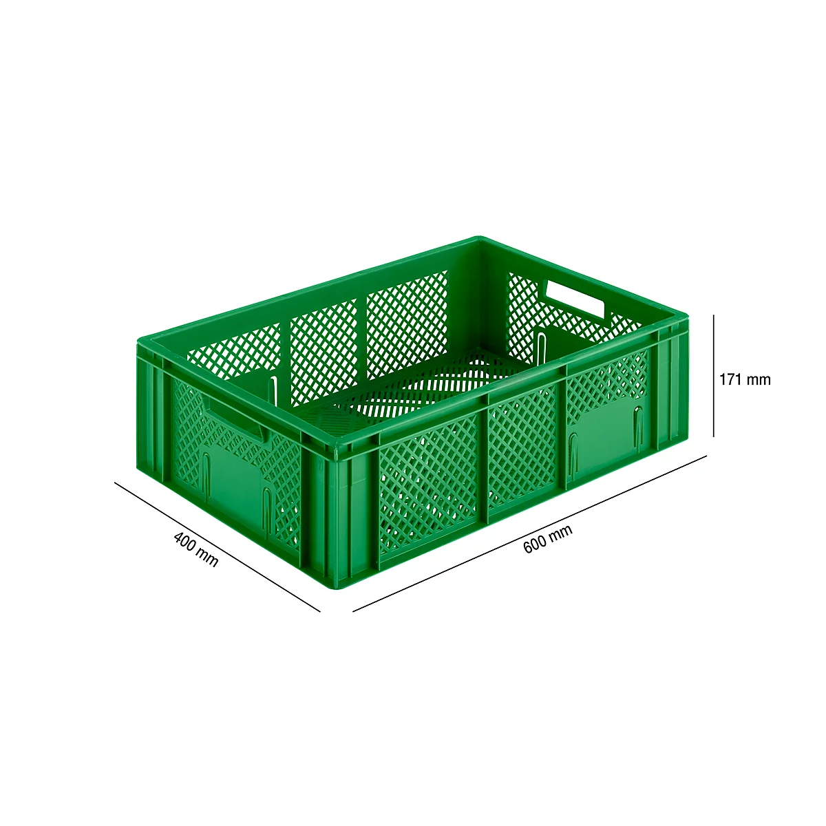 Caja para frutas y verduras Euro Box, apta para alimentos, capacidad 33,9 litros, versión calada, verde