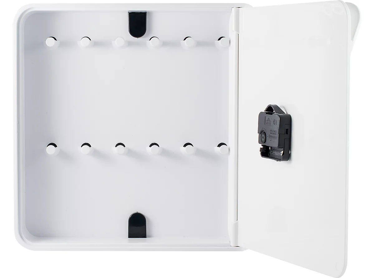 Caja para llaves Paperflow Multibox, con 12 ganchos y reloj, blanco