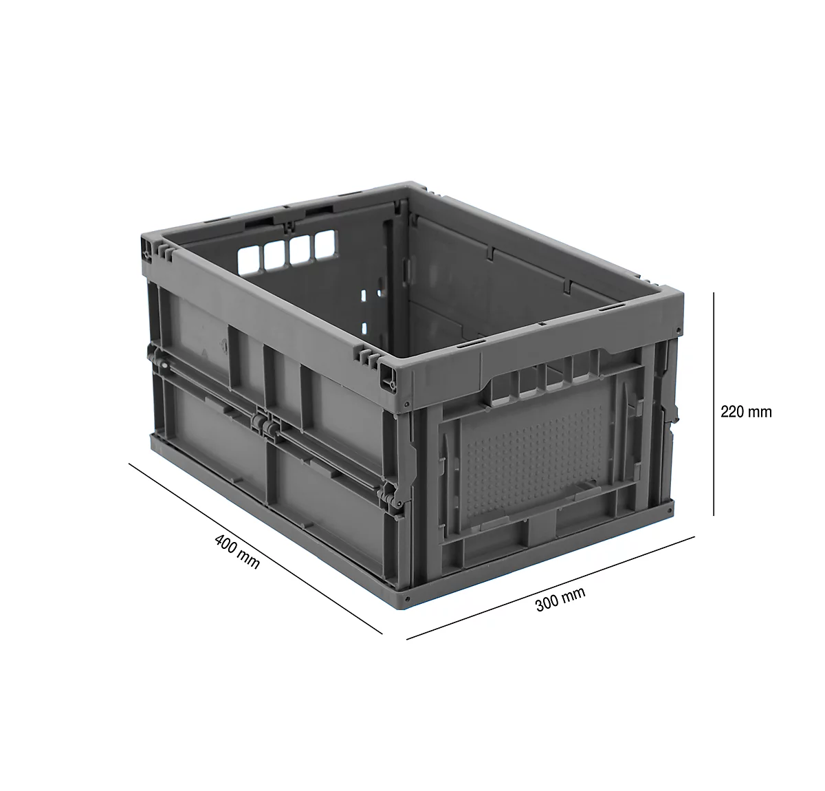 Caja plegable dimensiones norma europea 4322, sin tapa, para almacenamiento y transporte de retorno, capacidad 20,3 l, gris