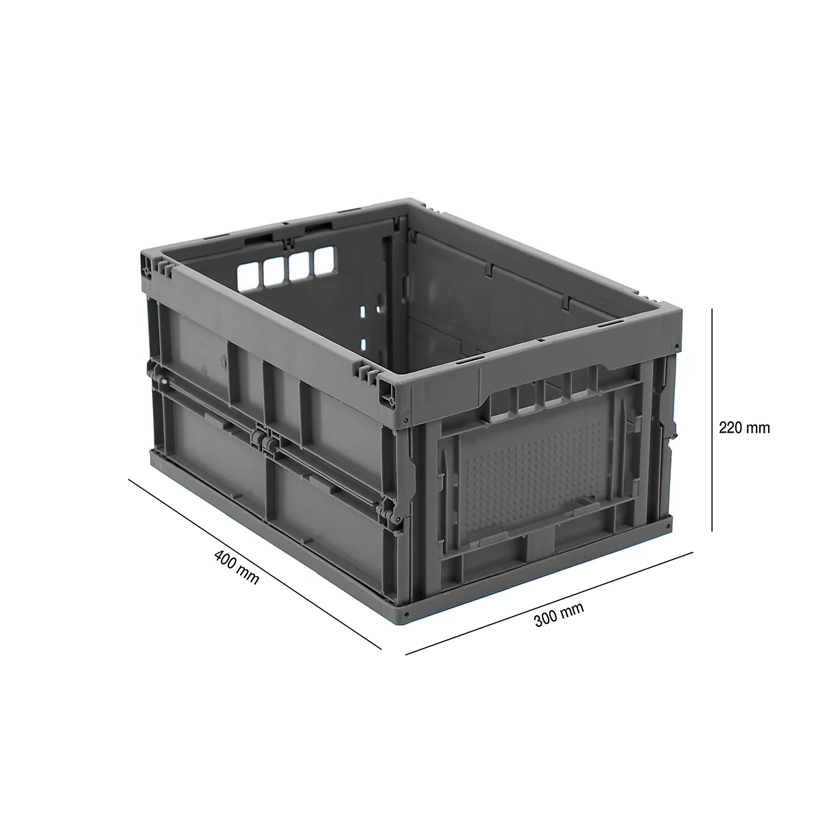 Caja plegable dimensiones norma europea 4322, sin tapa, para almacenamiento y transporte de retorno, capacidad 20,3 l, gris