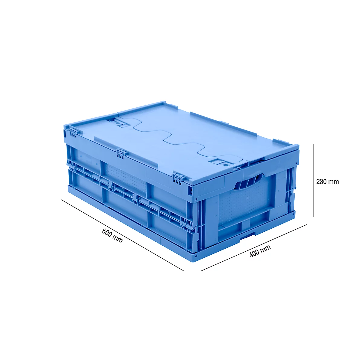 Caja plegable dimensiones norma europea 6422 NG DL, con tapa, para almacenamiento y transporte de retorno, 41,4 l, azul