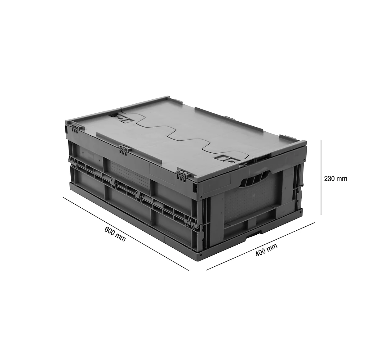 Caja plegable dimensiones norma europea 6422 NG DL, con tapa, para almacenamiento y transporte de retorno, 41,4 l, gris