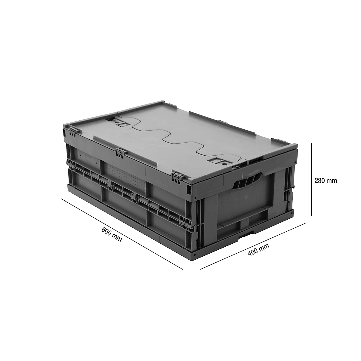 Caja plegable dimensiones norma europea 6422 NG DL, con tapa, para almacenamiento y transporte de retorno, 41,4 l, gris