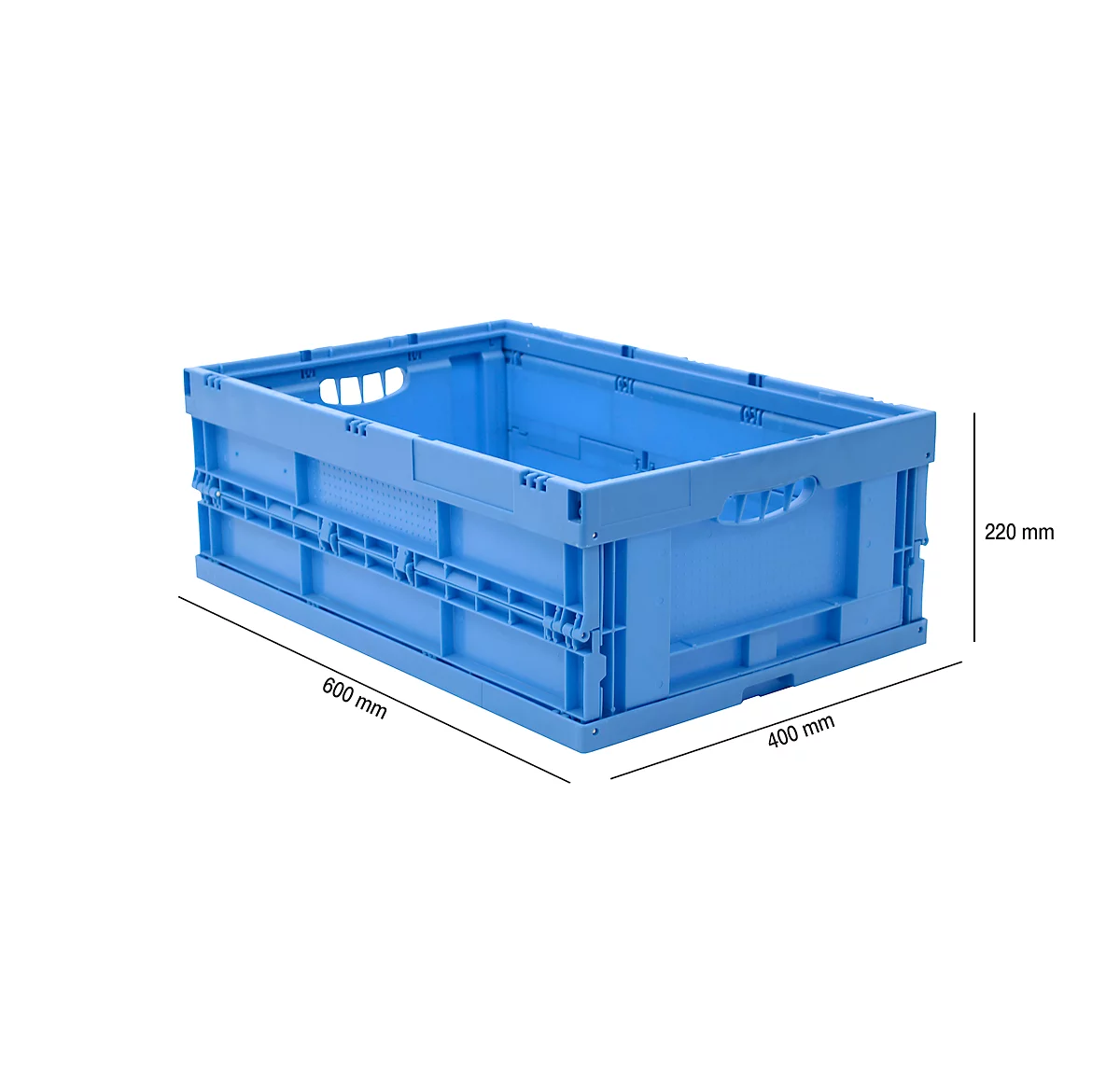 Caja plegable dimensiones norma europea 6422 NG, sin tapa, para almacenamiento y transporte de retorno, 41,4 l, azul