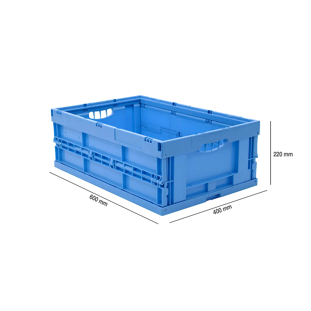 Caja plegable dimensiones norma europea 6422 NG, sin tapa, para almacenamiento y transporte de retorno, 41,4 l, azul