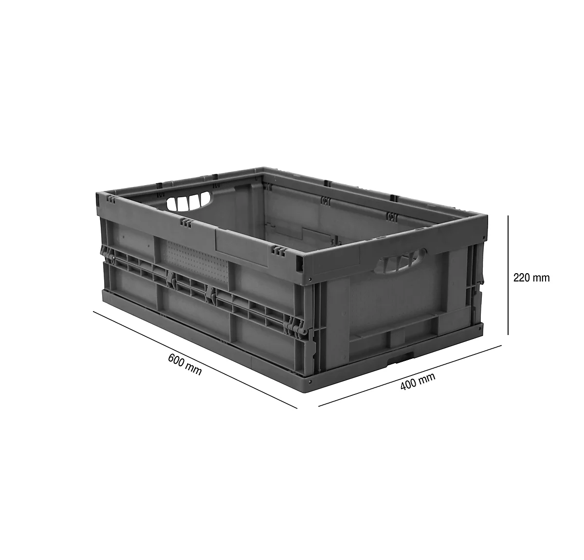 Caja plegable dimensiones norma europea 6422 NG, sin tapa, para almacenamiento y transporte de retorno, 41,4 l, gris
