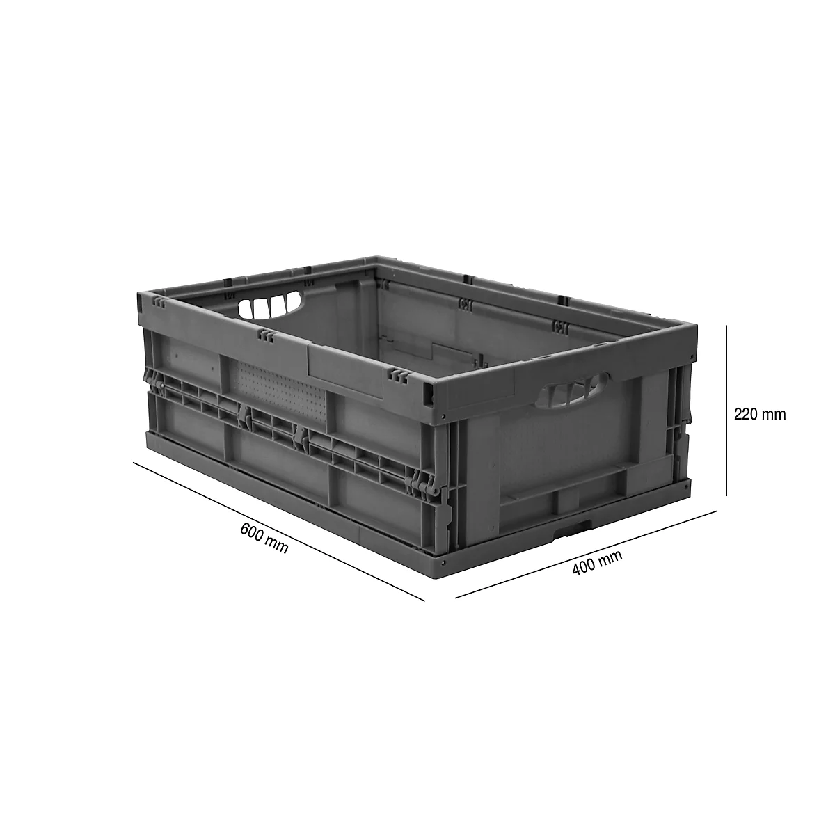 Caja plegable dimensiones norma europea 6422 NG, sin tapa, para almacenamiento y transporte de retorno, 41,4 l, gris