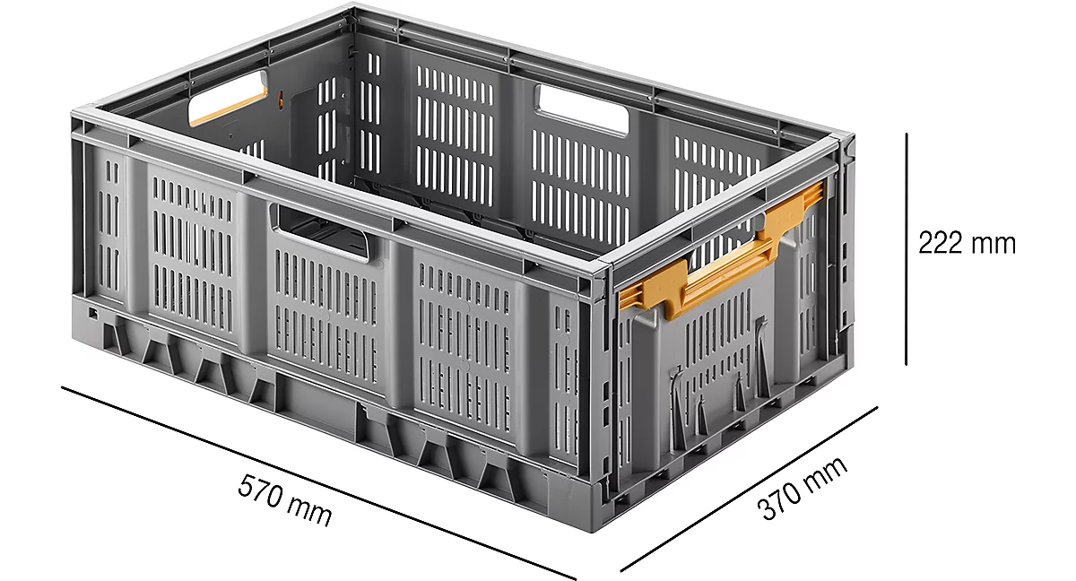 Caja plegable, reciclable y apilable, capacidad de carga 20 kg, 600 x 400 x 233 mm, gris
